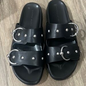 Rebecca minkoff leather studded slide sandals. In good condition.